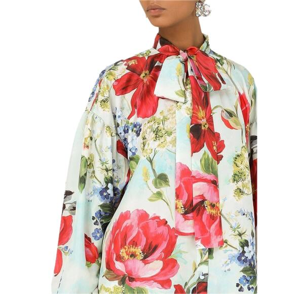 NWT  Dolce & Gabbana Floral Print Blouse Silk Shirt Multicolor IT 40 S - Picture 5 of 12